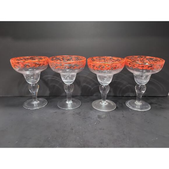 Artland Confetti Bubble Glass Margarita Mexican Glasses,‎ Set of 4, Orange & Red - Picture 1 of 10